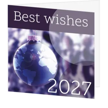 kerstkaart met wereld kerstbal en 2027