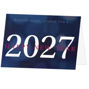 kerstkaart met 2027 en blauwe lichtvlekken