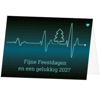 kerstkaart met hartslaglijn en kerstboom 2027