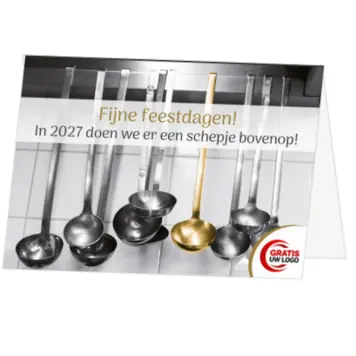 kerstkaart met gouden pollepel en horeca sfeer