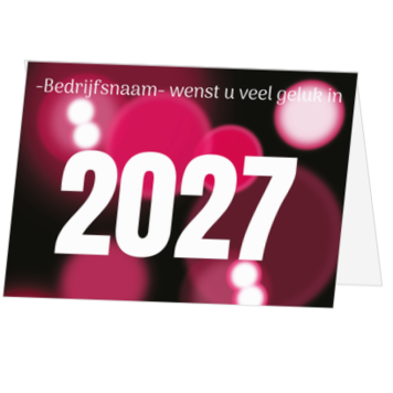 Kerstkaart met 2027 in roze en paarse lichtcirkels