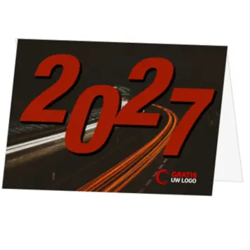 kerstkaart 2027 met snelweglicht en rood jaartal