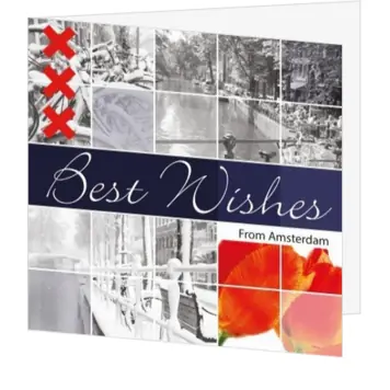 kerstkaart Best Wishes met winterse Amsterdamse collage