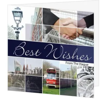 kerstkaart Best Wishes met stadsbeelden uit Den Haag
