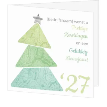 kerstkaart met groene kerstboom en jaartal 2027