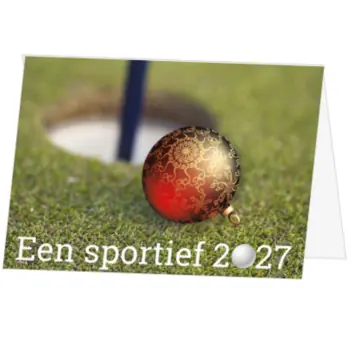 kerstkaart met golfbal en kerstbal 2027