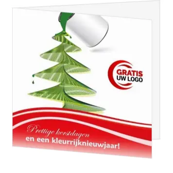 Kerstkaart met geschilderde kerstboom in groen en rood