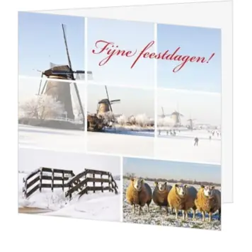 Kerstkaart met winterse molens en schapen
