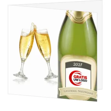 kerstkaart met champagnefles en 2027