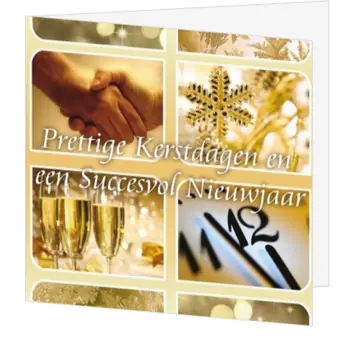 Gouden kerstkaart met collage en nieuwjaarswens