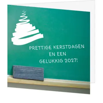kerstkaart met typografische kerstboom op schoolbord