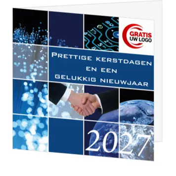 Blauwe kerstkaart 2027 met zakelijke collage