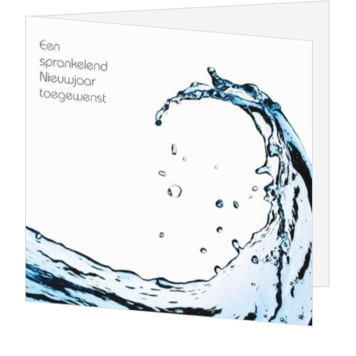 Kerstkaart met blauwe watergolf en nieuwjaarswens