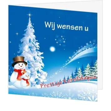 kerstkaart met sneeuwpoppen en witte kerstboom