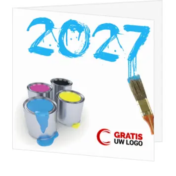 kerstkaart 2027 met verfblikken en penseel