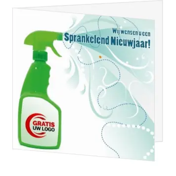 kerstkaart met groene sprayfles en nieuwjaarswens