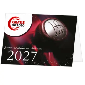 kerstkaart met versnellingspook en jaartal 2027