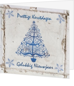 Delftsblauw kaart met kerstboom en kerstwens