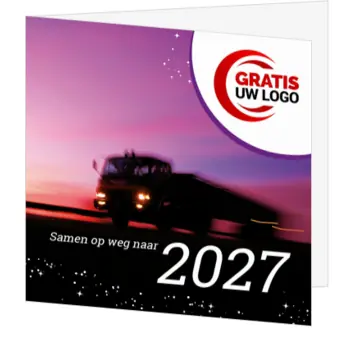 kerstkaart vrachtwagen met 2027 en eigen logo