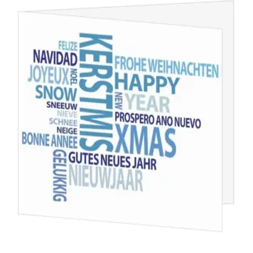 Internationale kerstkaart met typografische kerstboom