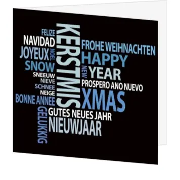 Typografische kerstkaart in blauw en zwart