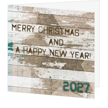 Kerstkaart met steigerhout en jaartal 2027