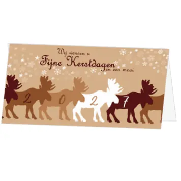 kerstkaart met elanden en jaartal 2027