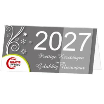 kerstkaart 2027 in zilvergrijze stijl met sneeuwvlokken