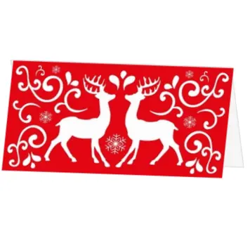 kerstkaart met witte rendieren op rode achtergrond