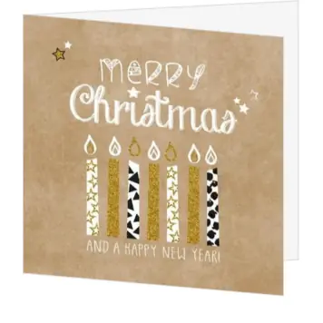 kerstkaart met kaarsen en goudglitter