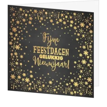 Kerstkaart met goud op zwart en feestelijke rand