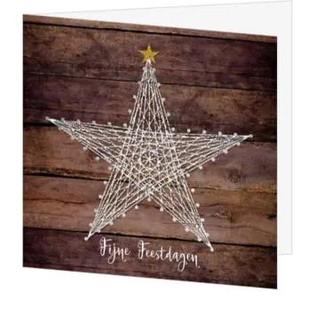 kerstkaart met ster van touw op hout