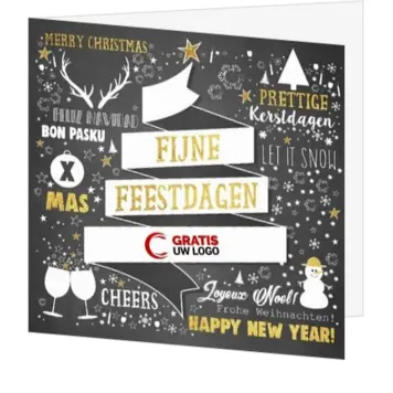 Kerstkaart met typografische kerstboom en goudaccenten