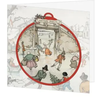 Kerstkaart met winters tafereel in Anton Pieck-stijl