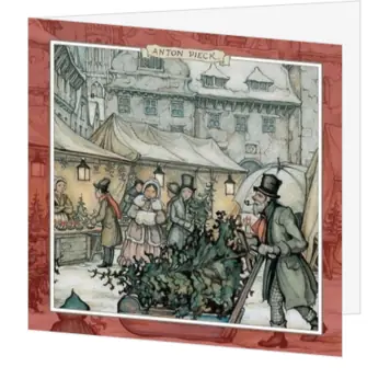 kerstkaart met winterse markt van Anton Pieck