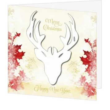 Kerstkaart met rendier in rood en goud
