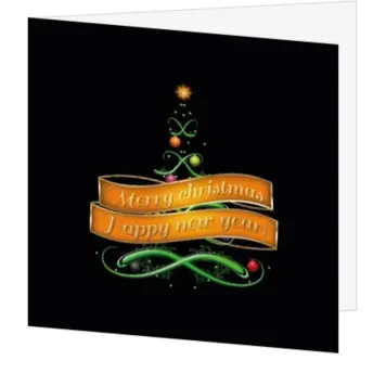 kerstkaart met kerstboom op zwarte achtergrond