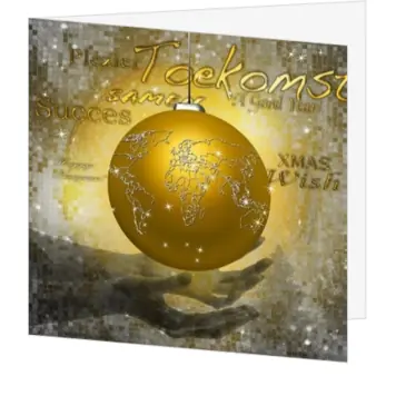 Internationale kerstkaart met gouden wereldbol