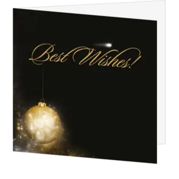 Kerstkaart met goudkleurige kerstbal en wereldbol motief