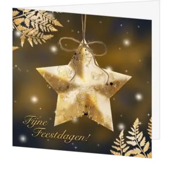 kerstkaart met gouden ster aan jute koord