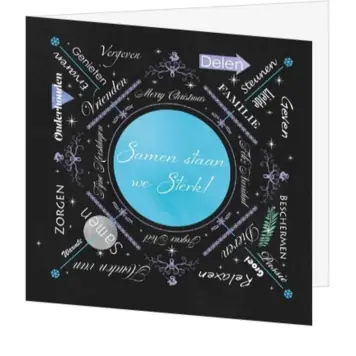 Kerstkaart met typografische cirkel in blauw en zwart