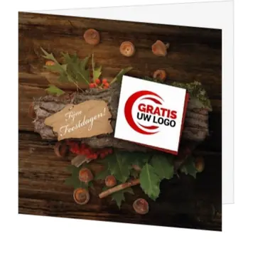 kerstkaart met logo op houten winterdecoratie