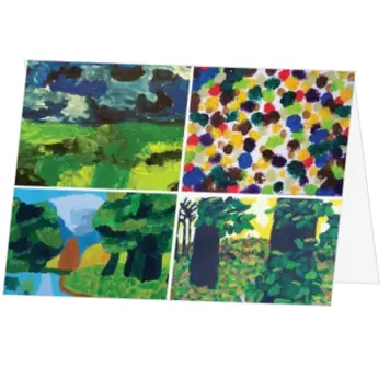 Kerstkaart met kleurrijke kunst en natuurcollage