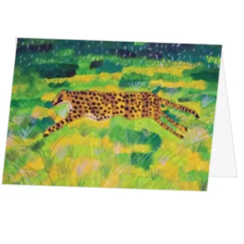 kerstkaart met luipaard in groen landschap