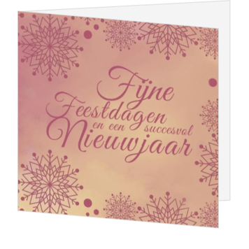 Kerstkaart met paarse sneeuwkristallen