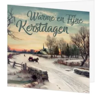 Kerstkaart met ouderwets winters tafereel