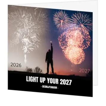 Kerstkaart met vuurwerk en jaartal 2027
