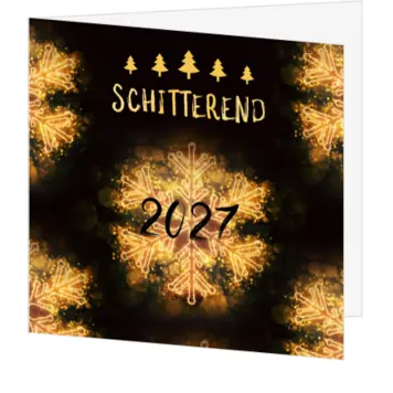 kerstkaart met gouden sneeuwkristal en 2027