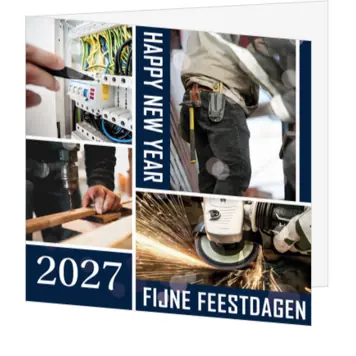 kerstkaart met bouwfoto’s en jaartal 2027