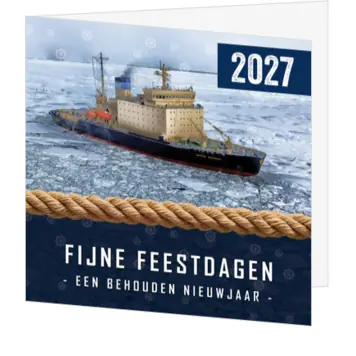 Kerstkaart met ijsbreker in bevroren zee 2027